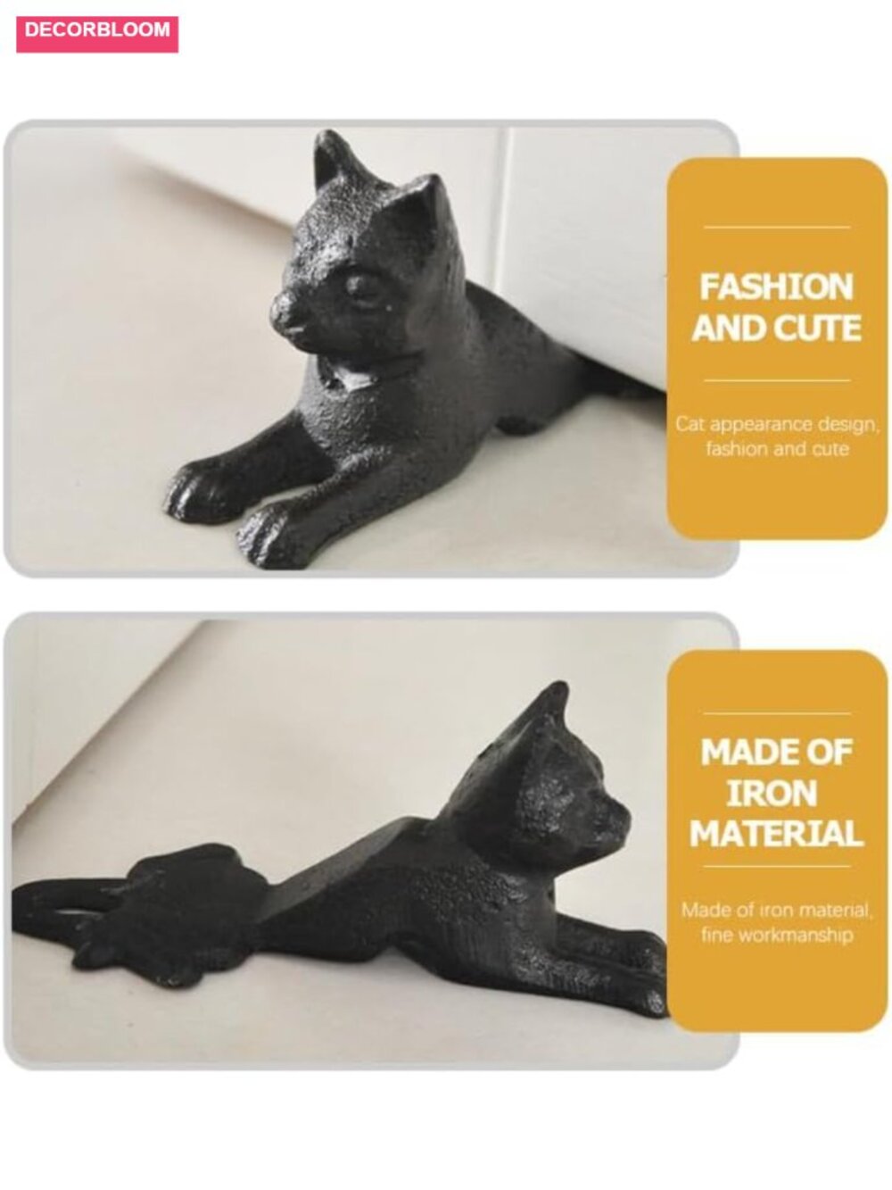 Heavy Duty Cast Iron Cat Door Stop Decorative Wedge Stopper Anti-Collision Wall - Picture 5 of 6